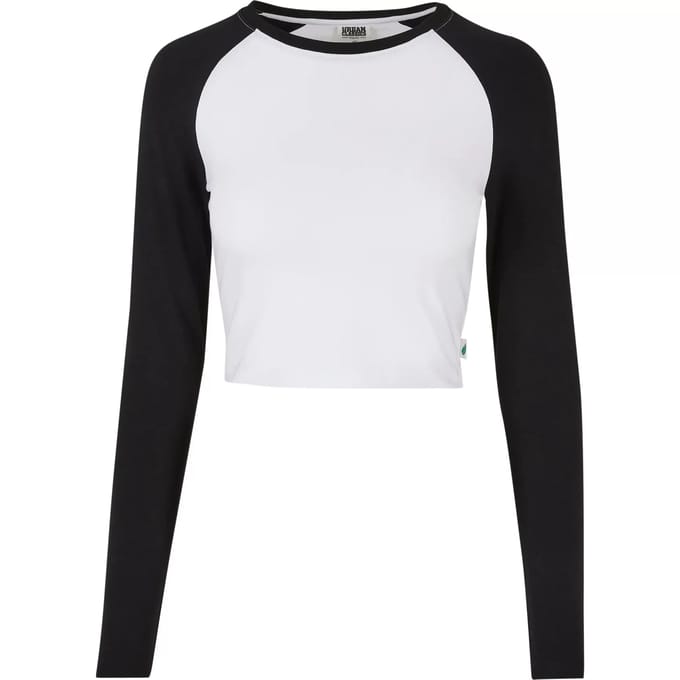 Urban Classics - Organic Cropped Retro Baseball Longsleeve top - XXL - Wit/Zwart