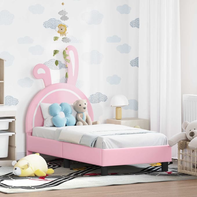vidaXL - Peuterbedframe - met - hoofdboard - Roze - 70 - x - 140 - cm - PU