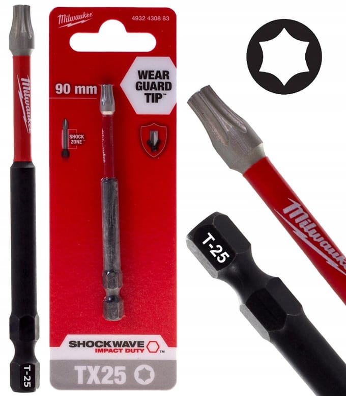 Milwaukee Shockwave TX25 Torx-bit 90 mm slagkracht 1/4"