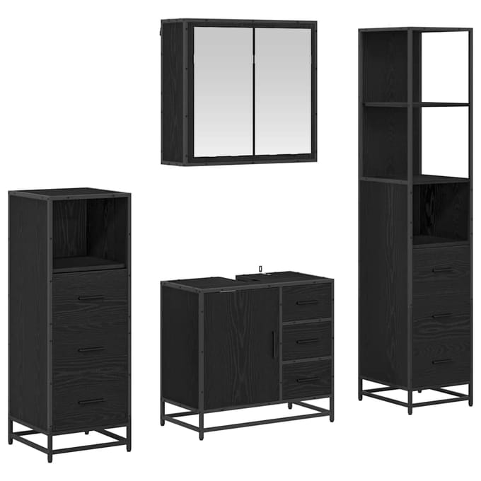 vidaXL - Badkamermeubel - Set - 4 - st - Zwart - Eiken - Bewerkt - hout