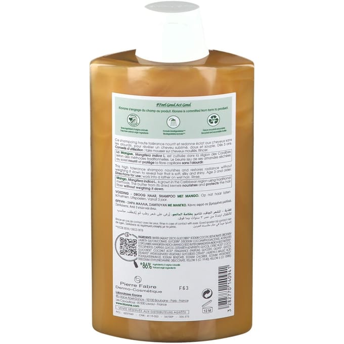 Klorane Haar Mangue Beurre de Mangue/Mangoboter Shampoo Droog Haar 400ml