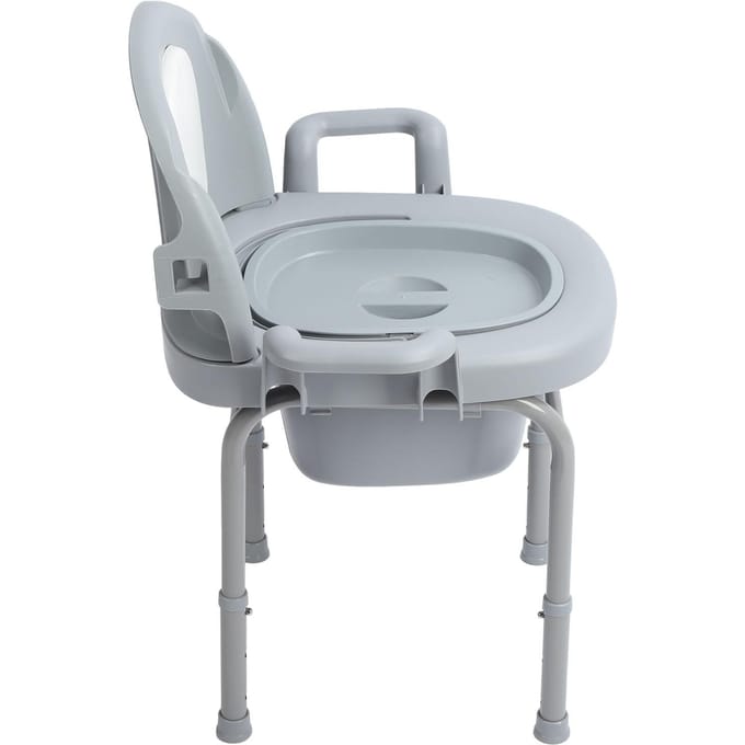 Chaise de toilette de chevet portable 3 hauteurs réglables Siège de toilette mobile avec seau solide rembourré gray