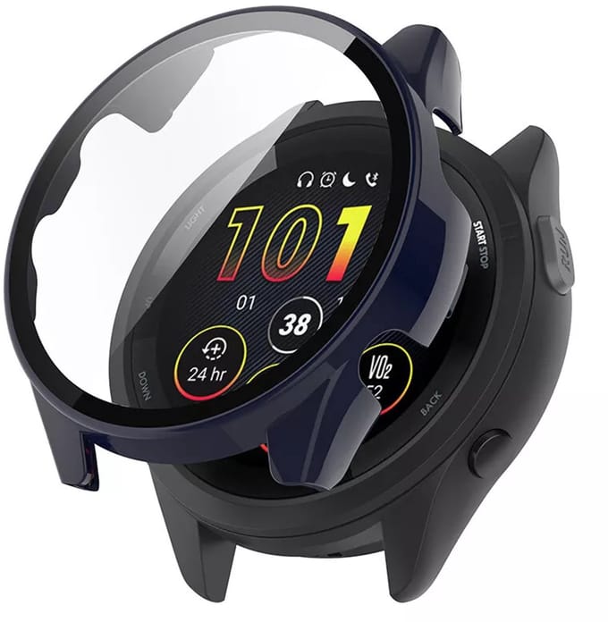 Strap-it Bescherm Hoesje met Glasplaat – Geschikt voor Garmin Forerunner 265 – Donkerblauw – Case met Screen Protector
