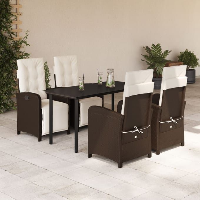 vidaXL - 5-delige - Tuinset - met - kussens - poly - rattan - bruin
