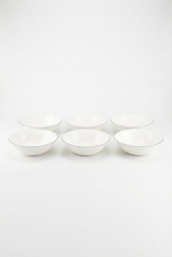 vtwonen - Kommen - Soepkom - Wit/Blauw Lijn - Set van 6 - Porselein