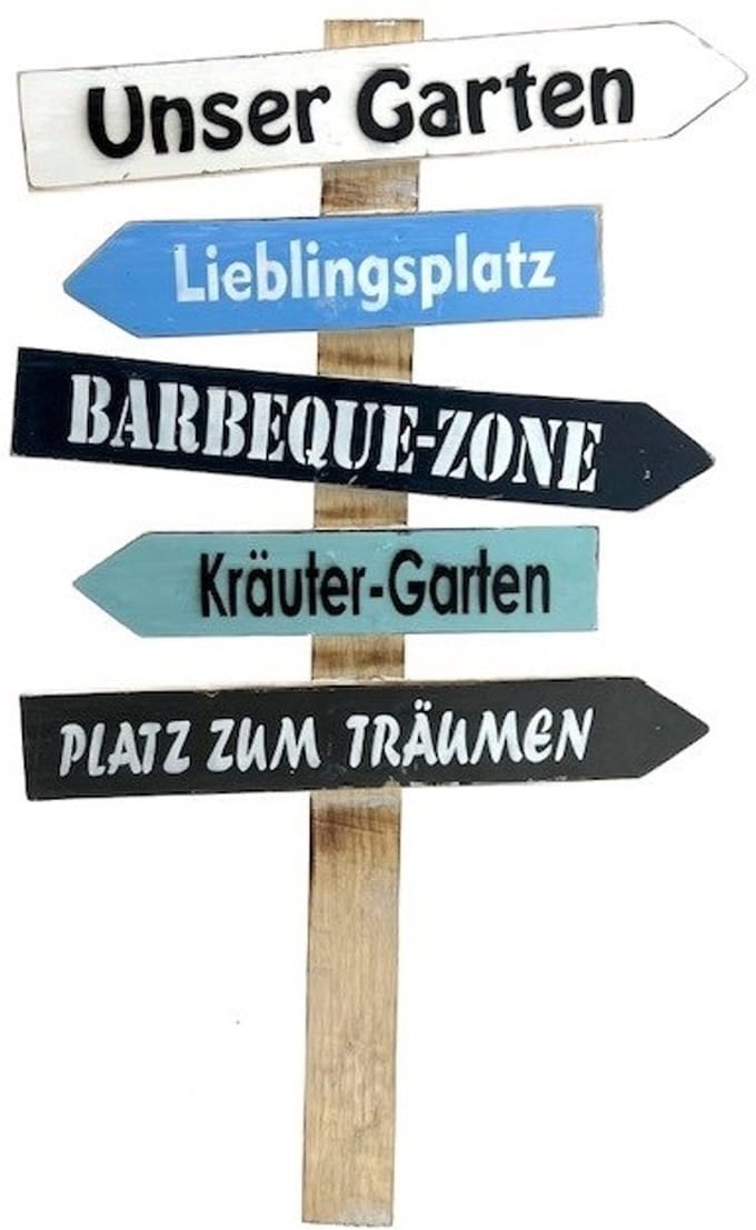 Houten bord Udo Unser Garten, blau