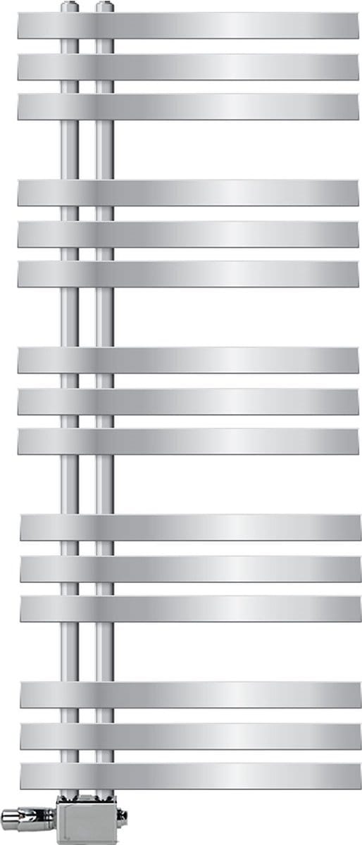 LuxeBath Badkamer radiator Ijzer EM 500x1200 mm chroom middenaansluiting aansluitset thermostaat universeel hoek en rechtdoor, design radiator handdoekwarmer handdoekdroger handdoekradiator