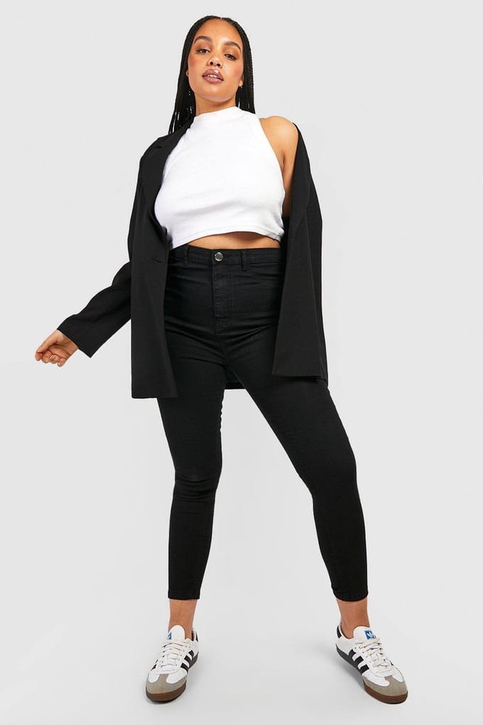 boohoo Dames Plus Hoge Taille Jeggings | Zwart | Maat: 52