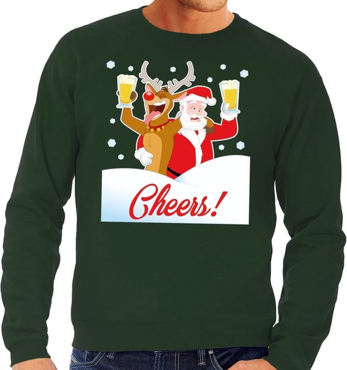 Foute kersttrui cheers met dronken kerstman groen voor heren S