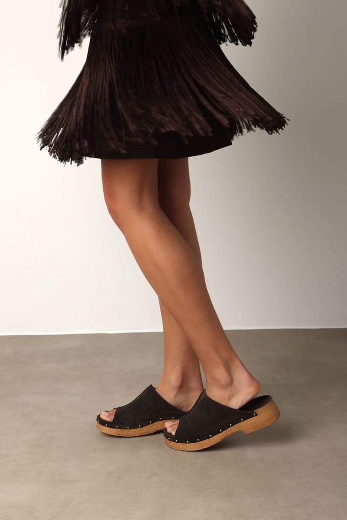 Shabbies Amsterdam - Carry Mila Clog Suède Donkerbruin - Maat 38