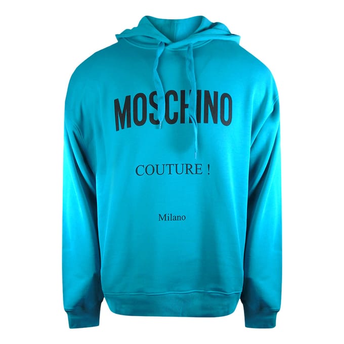 Moschino Couture Logo Turquoise Blauwe Hoodie