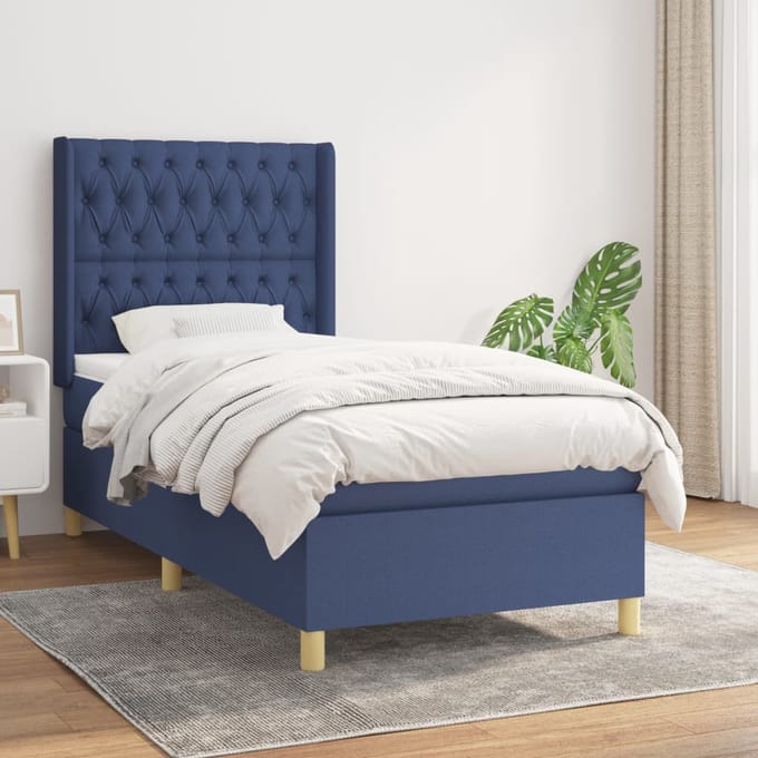 vidaXL - Boxspring - met - matras - stof - blauw - 90x190 - cm