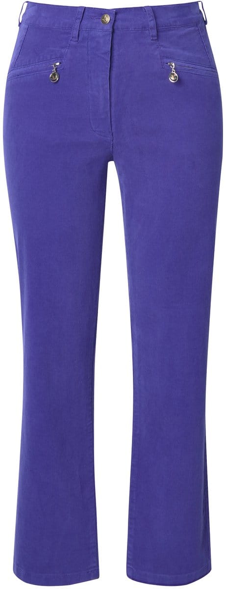 Ulla Popken - Dames - Corduroy broek Mony comfortabele tailleband ritszakken - Purper - Maat 21
