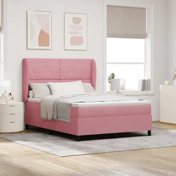vidaXL - Boxspring - bed - met - matras - Roze - 200 - x - 140 - cm - Fluweel