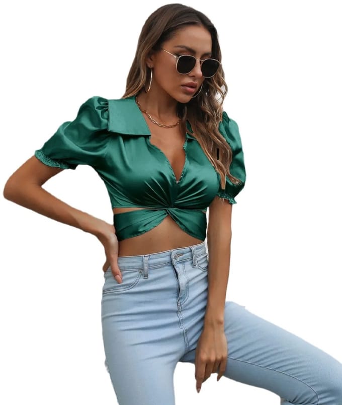 Stijlvol Kort Shirt - Groen - Dames - Topje - Blouse