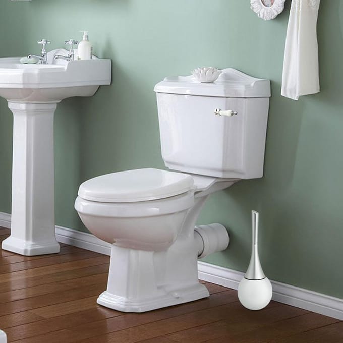 Creatieve Badkamer Toilet Schrob Reinigingsborstel Houder Set met Roestvrijstalen Basis (Wit) wit