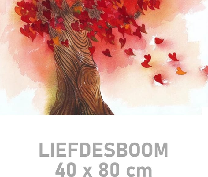 Allernieuwste.nl® Canvas Schilderij * Liefdesboom met Hartjes * - Romantisch Pop Graffiti - Kleur - 40 x 80 cm