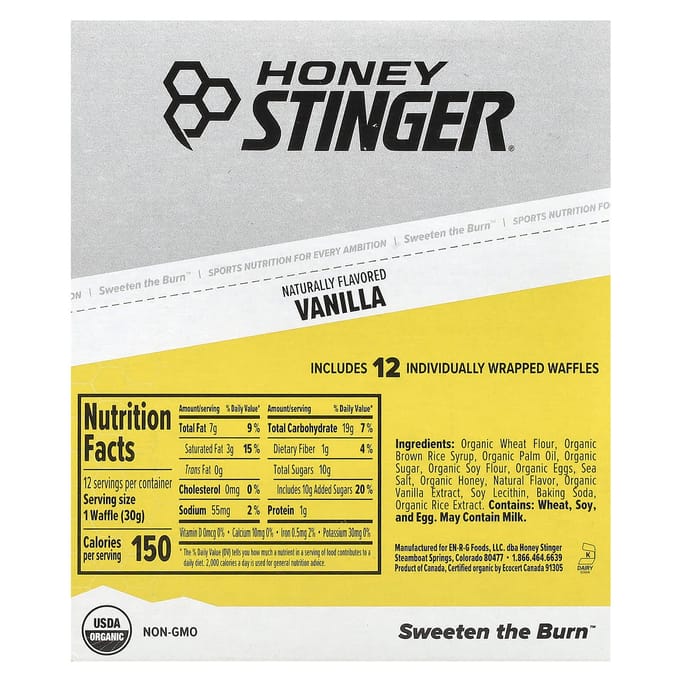 Honey Stinger, gaufres énergétiques, vanille, 12 paquets, 30 g (1,06 oz) chaque