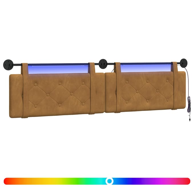 vidaXL - Hangend - hoofdbord - Met - LED-verlichting - Bruin - Fluweel