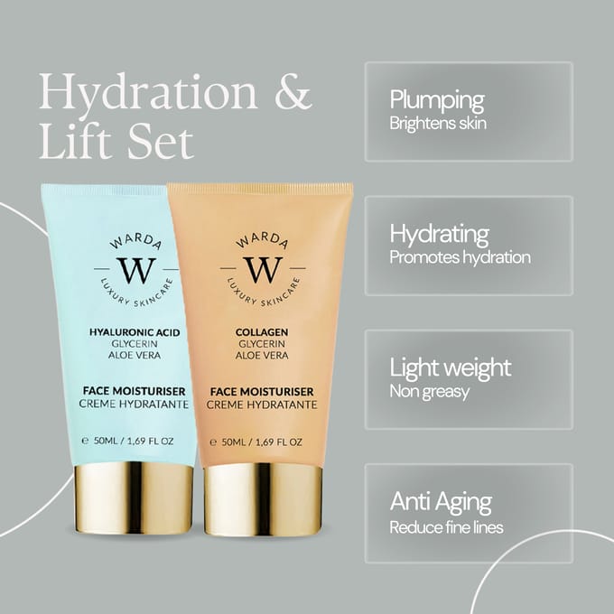 HUID HYDRATION BOOST HYALURONIC ACID MOISTURISER 50ml + HUID LIFTER BOOST COLLAGEN MOISTURISER 50ml