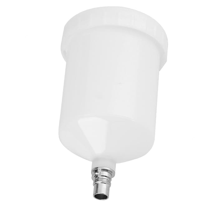 Plastic beker met luchtzwaartekrachtverfpot, schroefdraadaansluiting voor spuitpistool, capaciteit 600 ml white