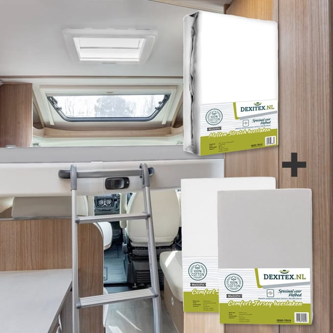 Dexitex hefbed 1 x Molton & 2 hoeslakens Wit + Lichtgrijs / Geschikt voor Camper
