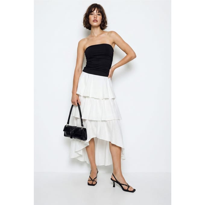 Hoog Taille Katoenen Poplin Midi Rok