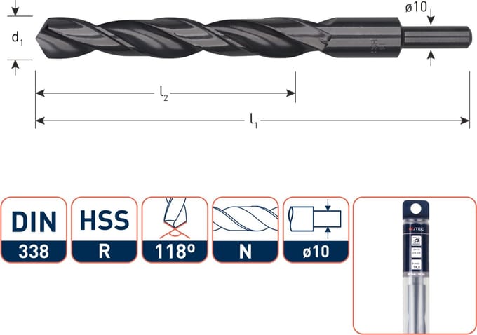 Rotec HSS-R spiraalboor, SILVER-LINE, type N, schacht 10, Ø14,0