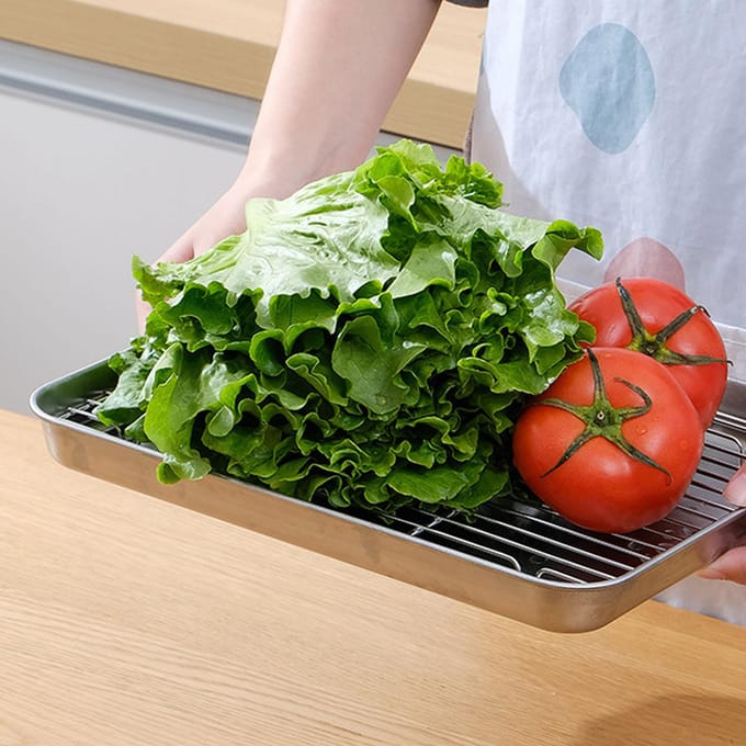 Roestvrijstalen Bakplaat Verdikt Multifunctioneel Gemakkelijk te Reinigen Afdruipende Bakvorm met Gaas white