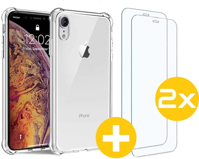 Hoesje en Screenprotector Combi Geschikt Voor iPhone XR - Anti Shock Hoesje + 2x Screenprotector