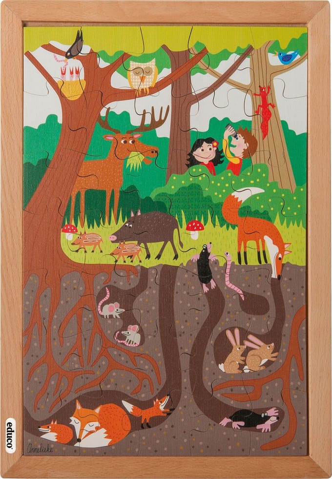 Puzzel boven en onder 35 stukjes In het bos - Educo