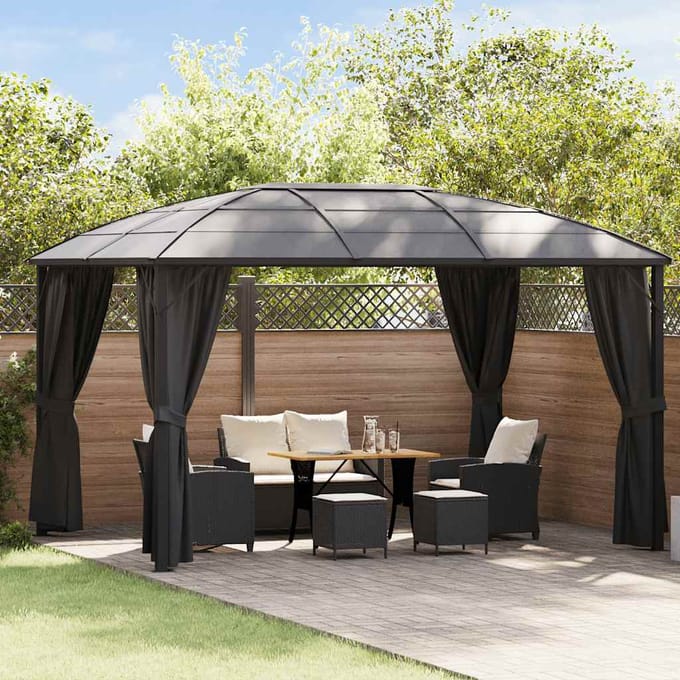 vidaXL - Prieel - met - gordijnen - 400x300x265 - cm - antraciet