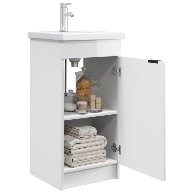 vidaXL - Badkamer - Vanity - met - Wastafel - Hoogglans - Wit - 42 - x - 40 - x - 84,5 - cm