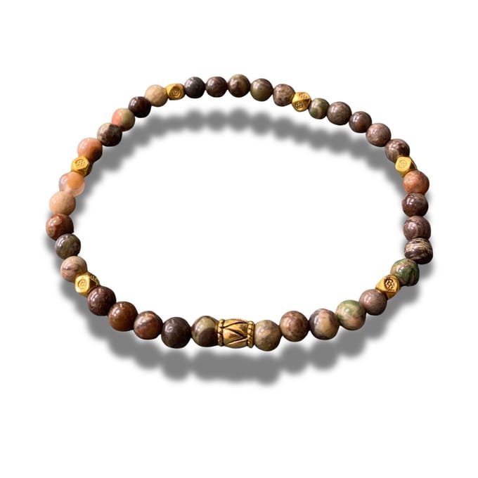 Armband - natuursteen - bloem agaat - goudkleurige elementen - 4 mm 18,5 cm