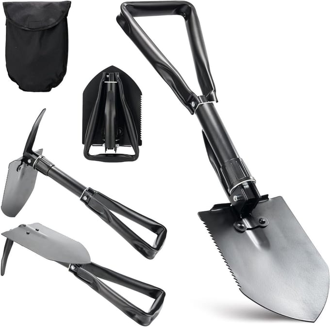 Multifunctionele Opvouwbare Schep van 58 CM met Kompas, Ideaal voor Kamperen en Buitenactiviteiten