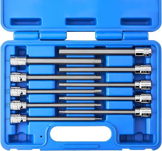 Inbussleutel Set - Lange Bits - Moeilijke Klussen - Extra Lange Schacht - 10 Stuks - Zilver
