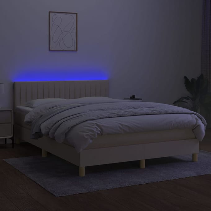 vidaXL - Boxspring - met - matras - en - LED - stof - crèmekleurig - 140x190 - cm