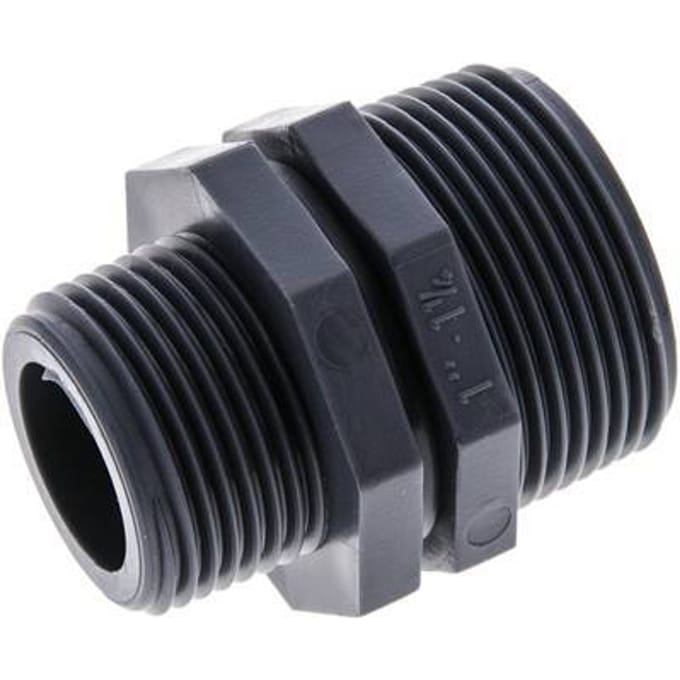 Verloopnippel G1'' X G1 1/4'' Polypropyleen (PP) 10bar FDA 46mm Hex