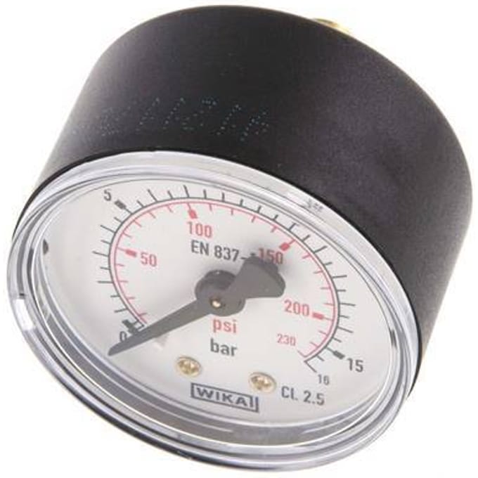 0..16 Bar Manometer Achteraansluiting Kunststof/Messing 50 mm Klasse 2.5