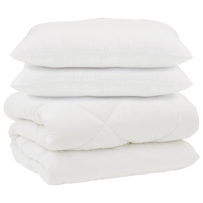 vidaXL - Dekbed - met - Kussens - met - kussen - 3 - st - Wit - Microfiber - en - Donsveer