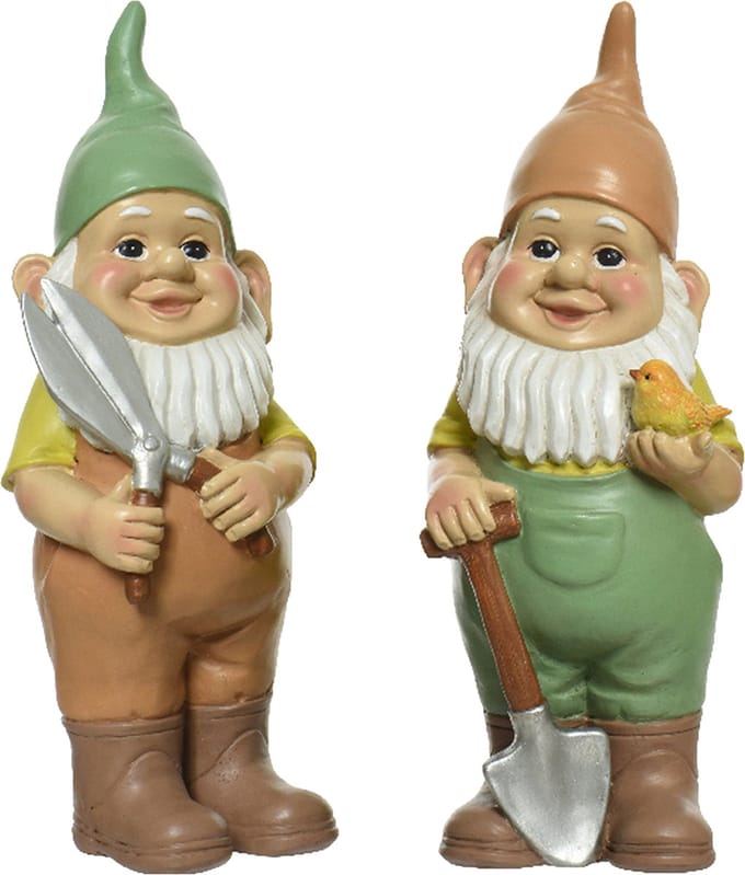 Tuinkabouter set 2x - tuinierende kabouters - kunststeen - H29 cm