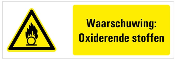 Waarschuwing voor oxiderende stoffen tekstbord 200 x 75 mm