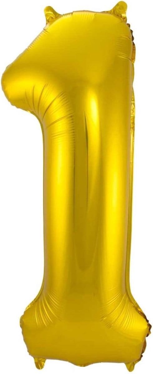 Ballon Cijfer 1 Jaar Goud 36Cm Verjaardag Feestversiering Met Rietje