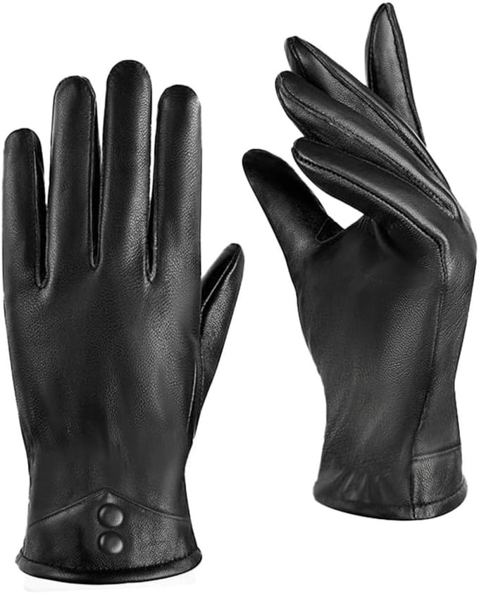 Dames Winterhandschoenen van Leer - Warm, Winddicht en Waterdicht met Touchscreen Functie, Maat S/M