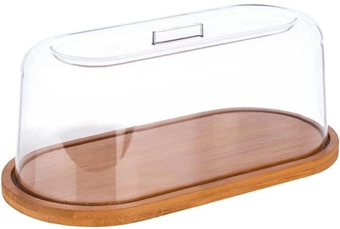 APS Serveerschaal Met Stolp – Ovaal Dienblad – Serveerplank - Inclusief Deksel – 28 x 14 cm – Bamboe – Bruin
