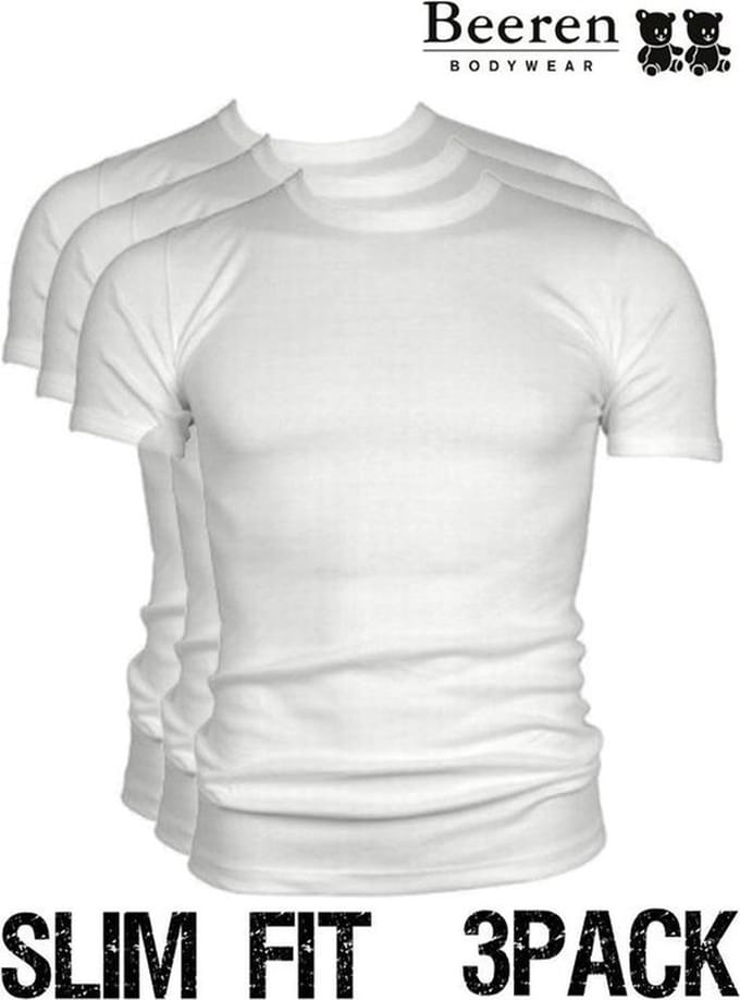 Beeren | T-Shirt | Ronde Hals | MAAT 4XL | 3-Pack | Wit | Slim Fit