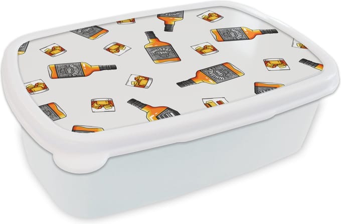 Broodtrommel Wit - Lunchbox - Brooddoos - Whiskey - Glas - Design - 18x12x6 cm - Volwassenen