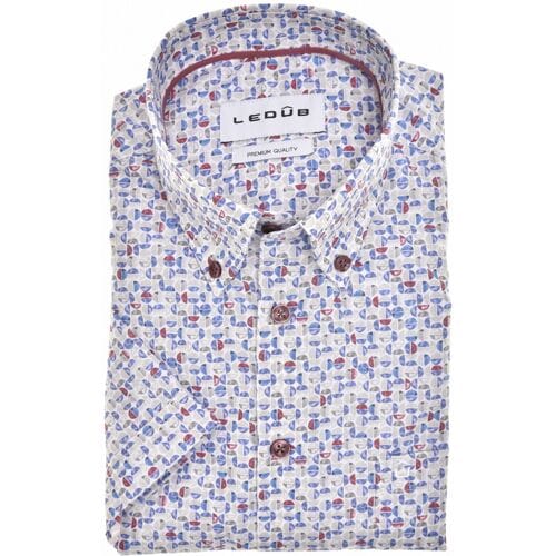 Ledûb Overhemd Allover Half Circles Pattern Comfort Fabric Blend Short Sleeve Licht Grijs / male