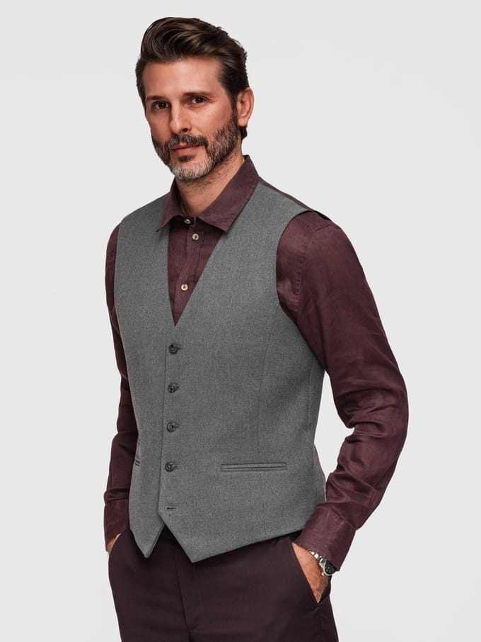 OMBRE Gilet - Slim Fit - Knopen - Effen Donkergrijs M