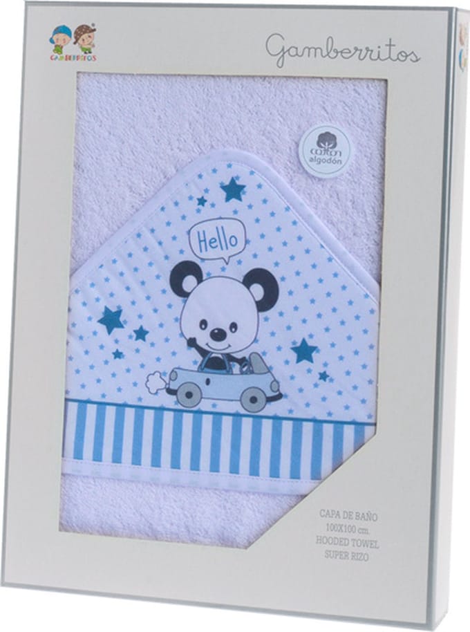 Gamberritos Badcape Beertje 100 X 100 Cm Katoen Blauw